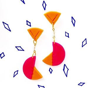 Handmade Geometric Earrings Hot Pink & Orange